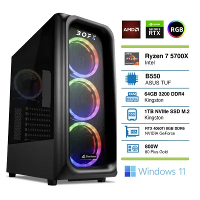BOFX VOLANTIS 2 R7-5700X 64GB 1TB RTX4060TI W11 namizni računalnik