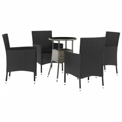vidaXL Vrtna bistro garnitura 5-delna z blazinami črn poli ratan