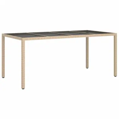vidaXL Vrtna miza bež 190x90x75 cm kaljeno steklo in poli ratan