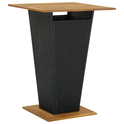 vidaXL Barska miza črna 80x80x110 cm poli ratan in trden akacijev les