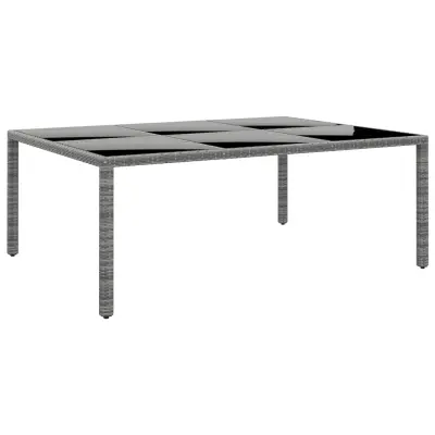 vidaXL Vrtna miza 200x150x75 cm kaljeno steklo in poli ratan siva