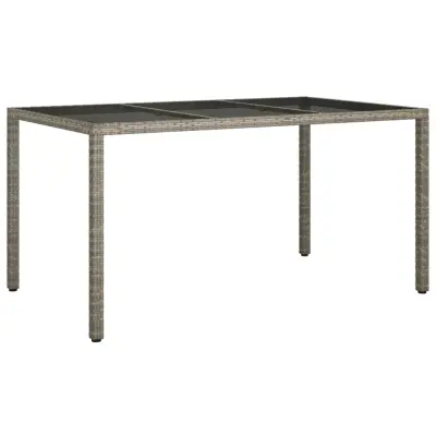 vidaXL Vrtna miza 150x90x75 cm kaljeno steklo in poli ratan siva