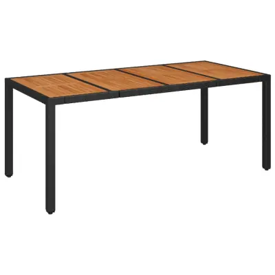 vidaXL Vrtna miza z leseno mizno ploščo črna 190x90x75 cm poli ratan