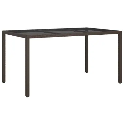 vidaXL Vrtna miza 150x90x75 cm kaljeno steklo in poli ratan rjava