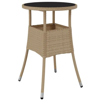 vidaXL Vrtna miza Ø60x75 cm kaljeno steklo in poli ratan bež