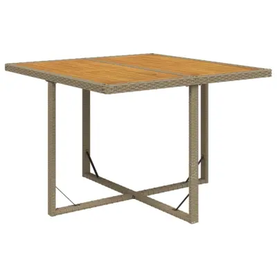 vidaXL Vrtna miza bež 109x107x74 cm poli ratan in trden akacijev les