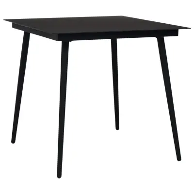 vidaXL Vrtna jedilna miza črna 80x80x74 cm jeklo in steklo