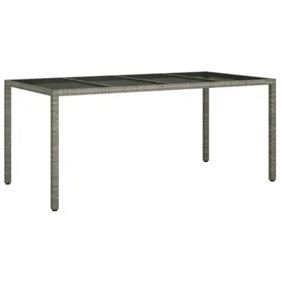 vidaXL Vrtna miza siva 190x90x75 cm kaljeno steklo in poli ratan