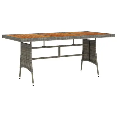vidaXL Vrtna miza siva 160x70x72 cm poli ratan in trden akacijev les