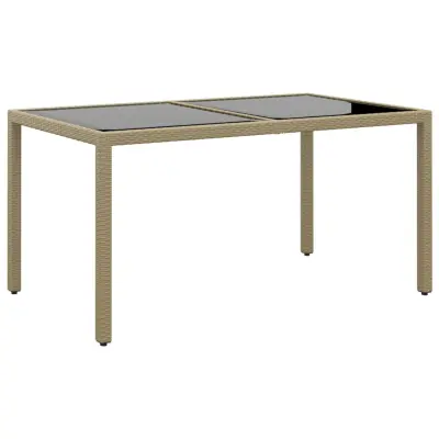 vidaXL Vrtna miza 150x90x75 cm kaljeno steklo in poli ratan bež