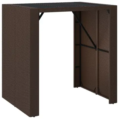 vidaXL Barska miza s stekleno ploščo rjava 105x80x110 cm poli ratan