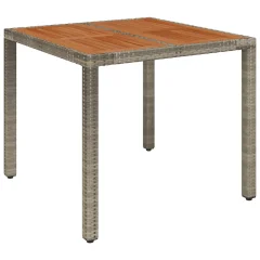 vidaXL Vrtna miza z leseno mizno ploščo siva 90x90x75 cm poli ratan
