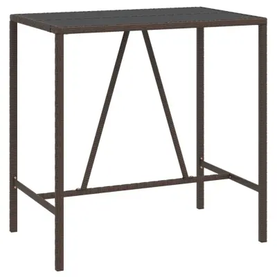 vidaXL Barska miza s stekleno ploščo rjava 110x70x110 cm poli ratan
