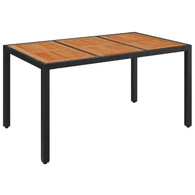 vidaXL Vrtna miza z leseno mizno ploščo črna 150x90x75 cm poli ratan