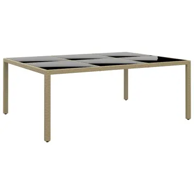 vidaXL Vrtna miza 200x150x75 cm kaljeno steklo in poli ratan bež