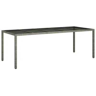 vidaXL Vrtna miza siva 250x100x75 cm kaljeno steklo in poli ratan