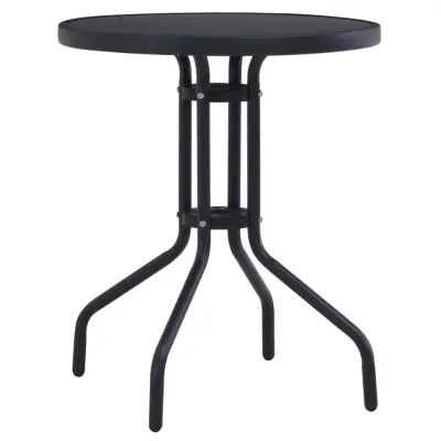 vidaXL Vrtna miza črna 80 cm jeklo in steklo