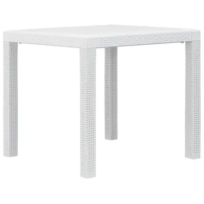 vidaXL Vrtna miza iz plastike 79x79x72 cm bela videz ratana