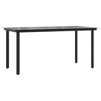 vidaXL Vrtna jedilna miza črna 160x80x74 cm jeklo in kaljeno steklo