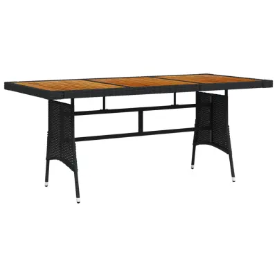vidaXL Vrtna miza črna 160x70x72 cm poli ratan in trden akacijev les