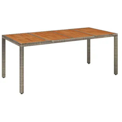 vidaXL Vrtna miza z leseno mizno ploščo siva 190x90x75 cm poli ratan