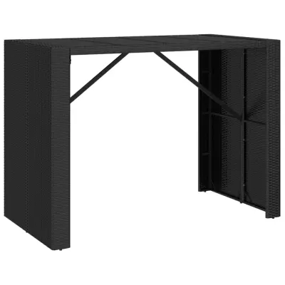 vidaXL Barska miza s stekleno ploščo črna 145x80x110 cm poli ratan