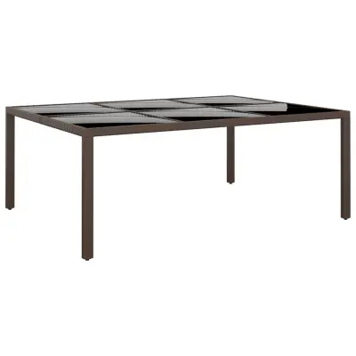 vidaXL Vrtna miza s stekleno ploščo rjava 200x150x75 cm ratan