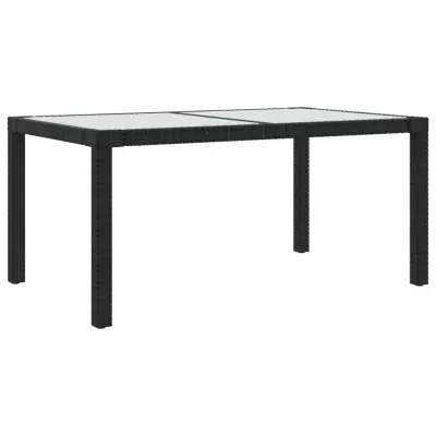 vidaXL Vrtna miza 150x90x75 cm kaljeno steklo in poli ratan črna