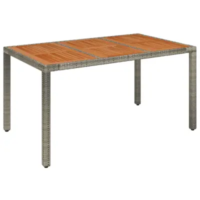 vidaXL Vrtna miza z leseno mizno ploščo siva 150x90x75 cm poli ratan