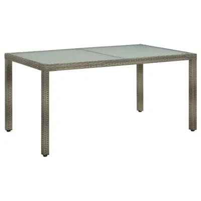 vidaXL Vrtna miza 150x90x75 cm kaljeno steklo in poli ratan siva