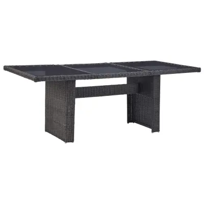 vidaXL Vrtna jedilna miza črna 200x100x74 cm steklo in poli ratan