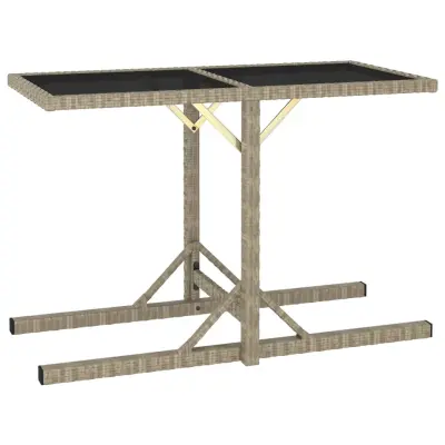 vidaXL Vrtna miza bež 110x53x72 cm steklo in poli ratan