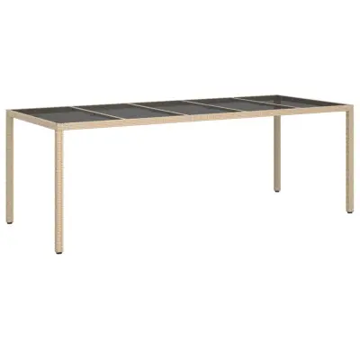 vidaXL Vrtna miza bež 250x100x75 cm kaljeno steklo in poli ratan