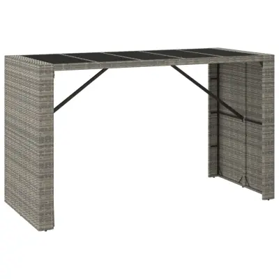 vidaXL Barska miza s stekleno ploščo siva 185x80x110 cm poli ratan