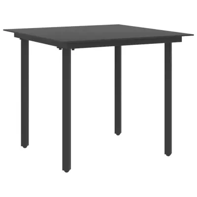 vidaXL Vrtna jedilna miza črna 80x80x74 cm jeklo in steklo