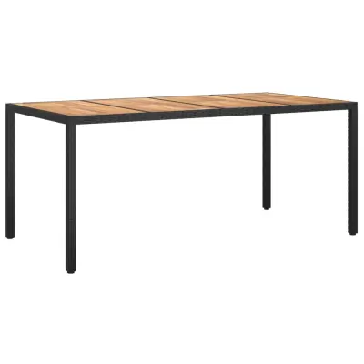 vidaXL Vrtna miza 190x90x75 cm poli ratan in akacijev les črna