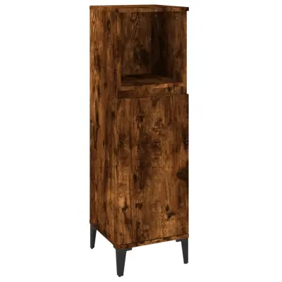 vidaXL Kopalniška omarica dimljeni hrast 30x30x100 cm inženirski les