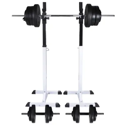 vidaXL Stojalo za uteži s kompletom uteži in palic 60,5 kg