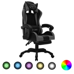 vidaXL Racing stol z RGB LED lučkami sivo in črno umetno usnje