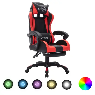 vidaXL Racing stol z RGB LED lučkami rdeče in črno umetno usnje