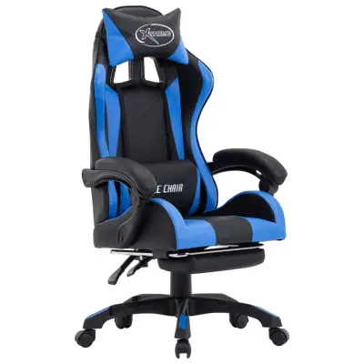 vidaXL Racing stol z oporo za noge modro in črno umetno usnje
