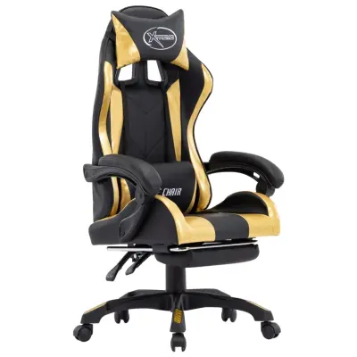 vidaXL Racing stol z oporo za noge zlato in črno umetno usnje