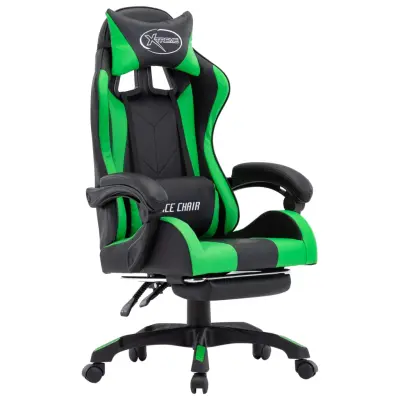 vidaXL Racing stol z oporo za noge zeleno in črno umetno usnje