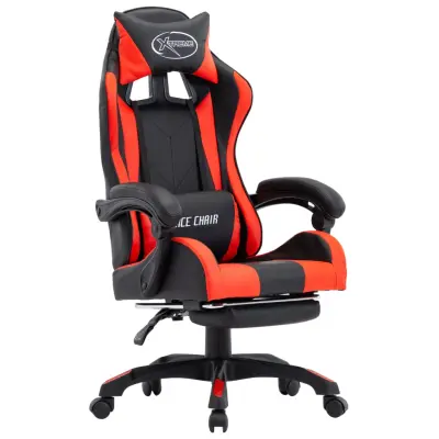 vidaXL Racing stol z oporo za noge rdeče in črno umetno usnje