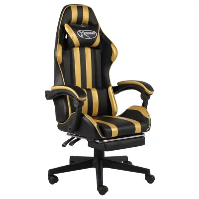 vidaXL Racing stol z oporo za noge črno in zlato umetno usnje