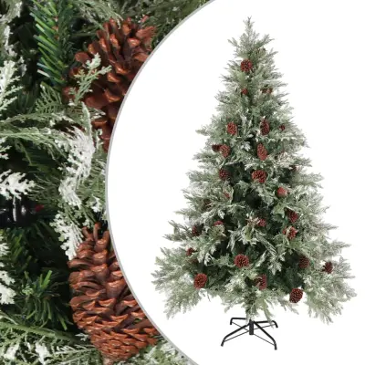vidaXL Novoletna jelka s storži zelena in bela 120 cm PVC in PE