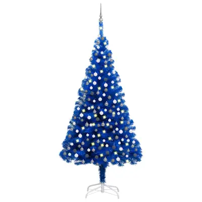 vidaXL Umetna osvetljena novoletna jelka z bunkicami modra 210 cm PVC