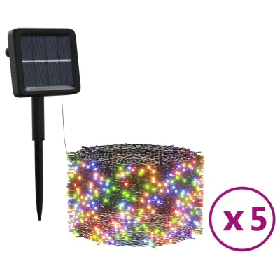 vidaXL Solarne svetlobne verige 5 kosov 5x200 LED večbarvne