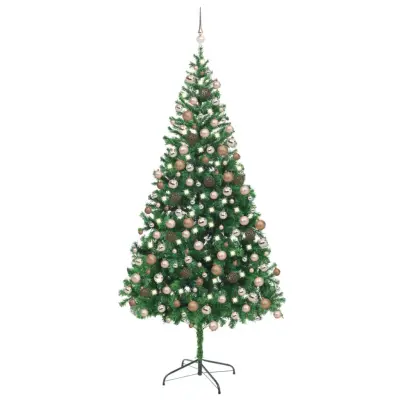 Umetna novoletna jelka z LED lučkami in bučkami 210 cm 910 vej