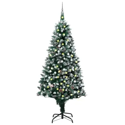 Umetna novoletna jelka z LED lučkami, bučkami in storži 240 cm